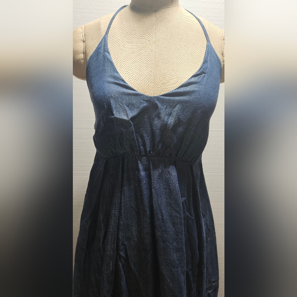Aloha Halter Neck Indigo Tencel Denim Maxi Dress Size S